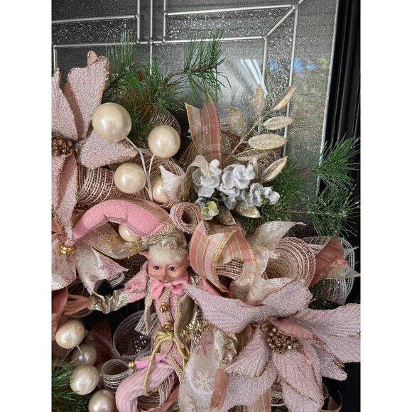 Rose Gold Elf Christmas Door Wreath - Picture 3 of 8